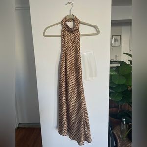 Gold geometric asymmetrical bias cut mini dress